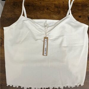 NWT! Skims Pointelle Logo Cami Top Ruffle Hem Pullover Lightweight Marble 4X